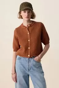 Donkerbruin gebreid vest