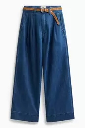 Korte wide leg jeans, met riem