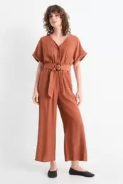 Jumpsuit met ceintuur - met structuur