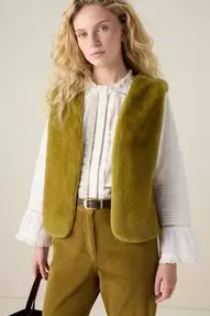 Donkergroen faux fur gilet