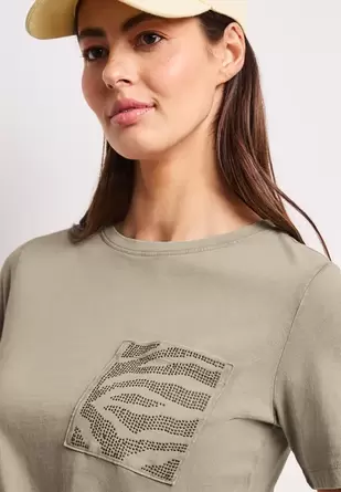 Shirt met ronde hals en edelstenen