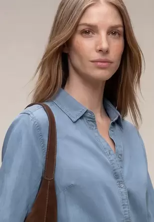 Overhemdblouse met 3/4 mouwen in denimlook