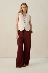 Donkerrode high waist wide leg broek