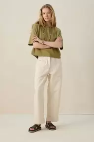 Beige mid waist workwear jeans