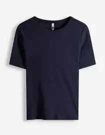 T-shirt - Geribde structuur - donkerblauw