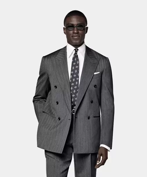 Dark Grey Herringbone Relaxed Fit Roma Suit