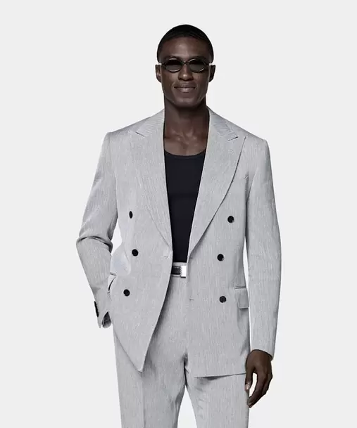 Navy Herringbone Tailored Fit Milano Suit