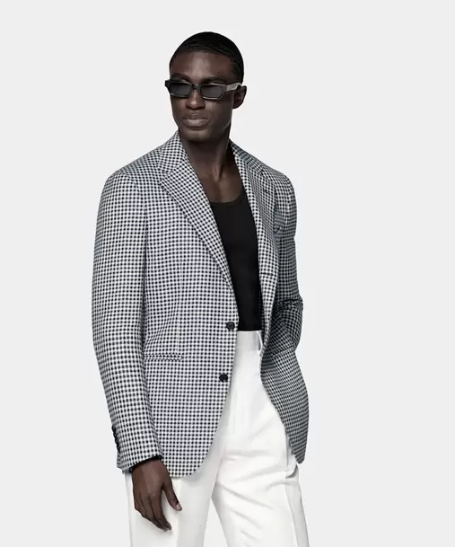 Navy Houndstooth Relaxed Fit Roma Blazer