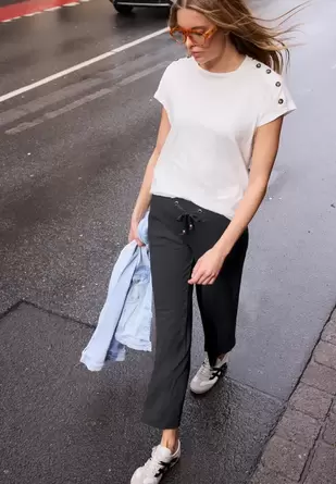 Wide Legs broek in crinkle crashstructuur