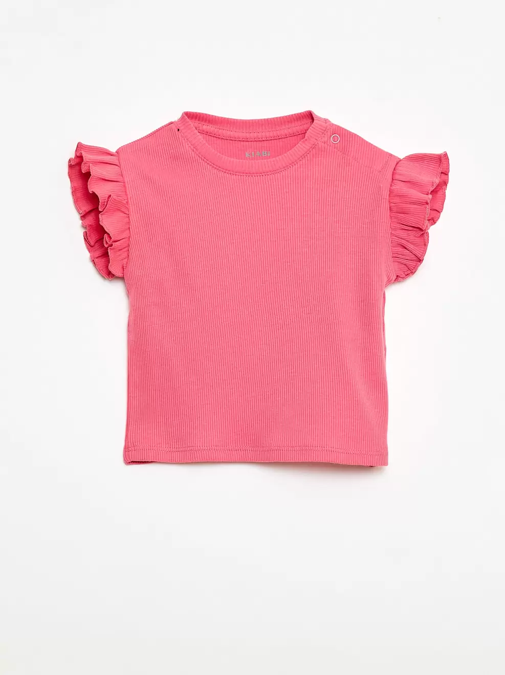 Geribbelde T-shirt met korte, geplooide mouwen