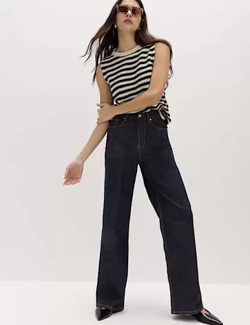 Nette jeans met hoge taille en wijde pijpen