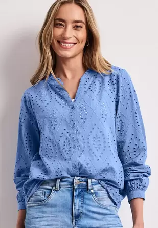 Blouse met gespleten hals en Shiffley-patroon