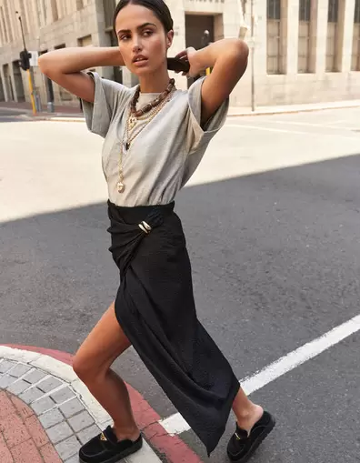 Crinkle Maxi Rok Zwart