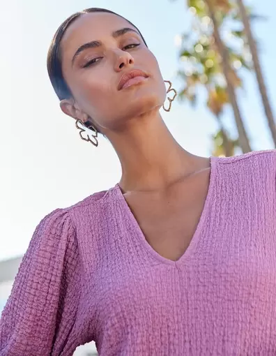 Crinkle V-Hals Top Roze