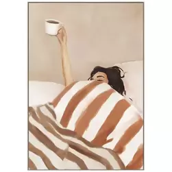 Schilderij vrouw met koffie - 70x50 cm