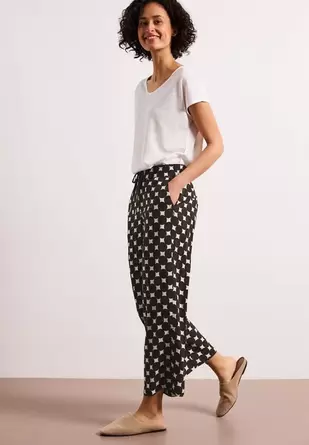 High Waist broek met Wide Legs en print