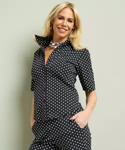 Travelstof blouse korte mouw stippen