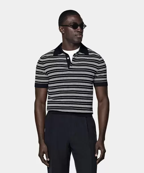 Navy Striped Polo