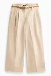 Kortere pantalon met riem - high waist - wide leg