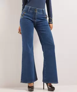 Wide fit stretch jeans knopen