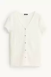 T-shirt met V-hals en knoopsluiting - regular fit