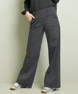 Wide fit broek travelstof polkadot