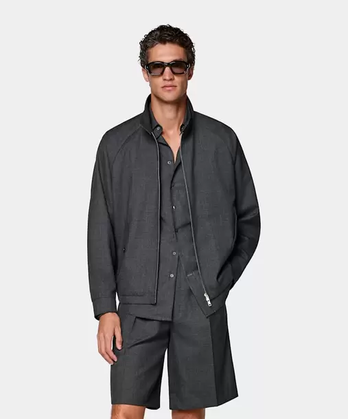 Dark Grey Raglan Bomber Jacket