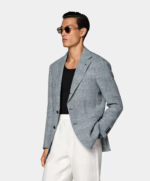 Light Blue Checked Relaxed Fit Roma Blazer