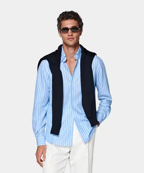 Mid Blue Striped Lyocell Shirt
