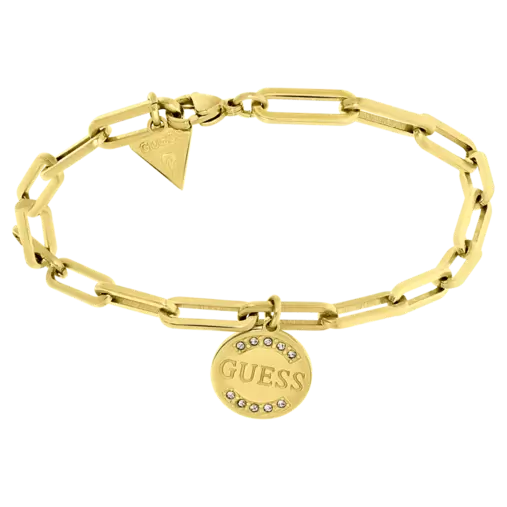 Guess stainless steel goldplated schakelarmband met hanger met kristal voor dames