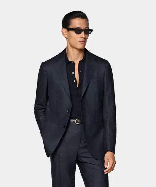 Navy Checked Tailored Fit Havana Suit