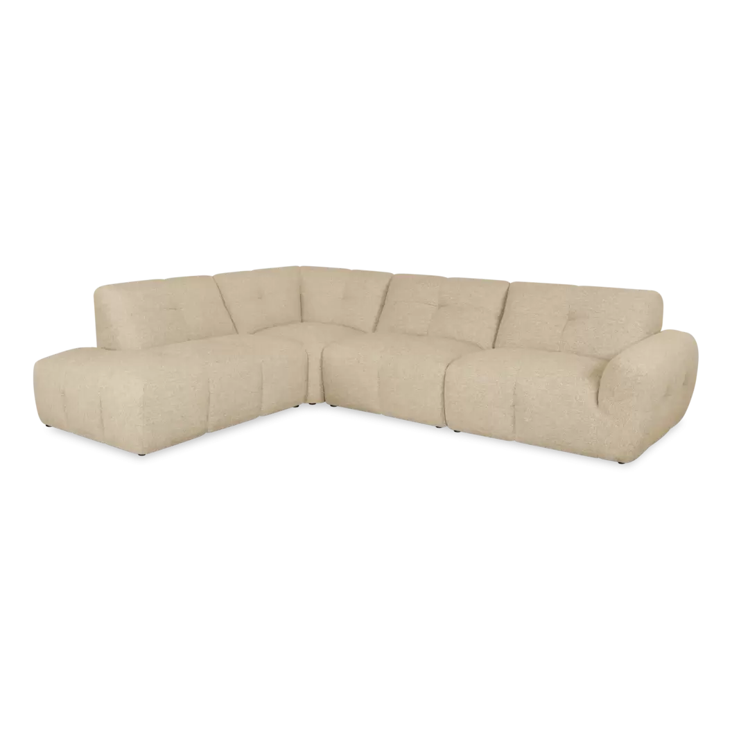 Hoekbank Andalucia - ottomane + 3-zits - stof Cayenne Shitake - comfortabele loungebank