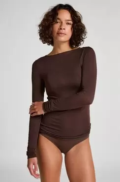 Super soft Boothals shirt met Cashmere Bruin