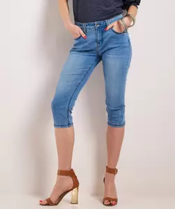 Slim fit stretch denim capri broek