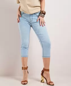 Slim fit stretch denim capri broek