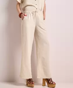 Linnenlook wide fit broek