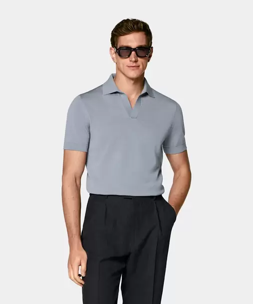 Light Blue Buttonless Polo