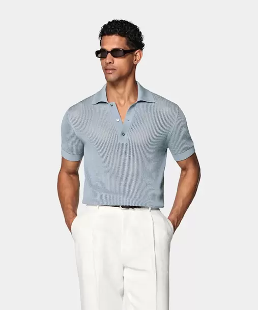 Light Blue Crochet Polo