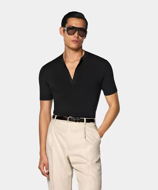 Dark Grey Ribbed Short Sleeve Henley