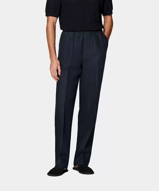 Navy Wide Leg Straight Trousers