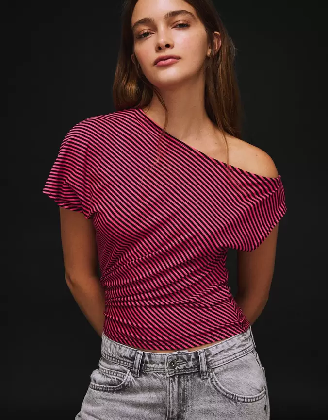 Asymmetrisch T-shirt met korte mouw en print