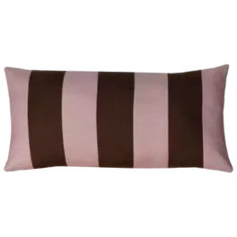 Sierkussen linnen streep dark chocolate roze 64x33 cm