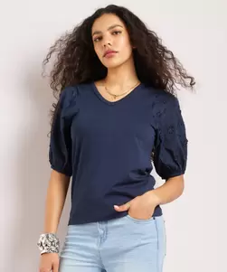 T-shirt met pofmouw embroidery