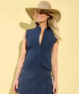 Travelstof singlet met kraag