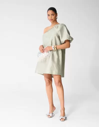 Shiny One Shoulder Mini Jurk Lichtgroen