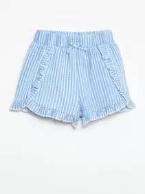 Short van gewafelde stof met ruches