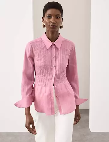 Getailleerde blouse van zuiver ramee met figuurnaden