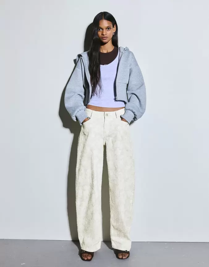 Baggy barrel jeans met lage taille en print