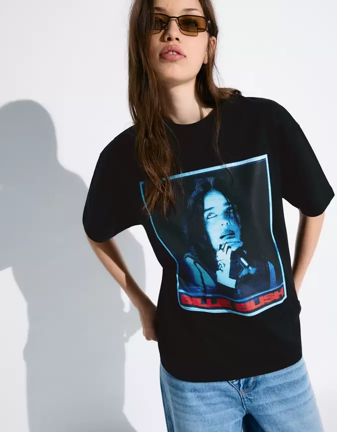 T-shirt met Billie Eilish-print en korte mouw