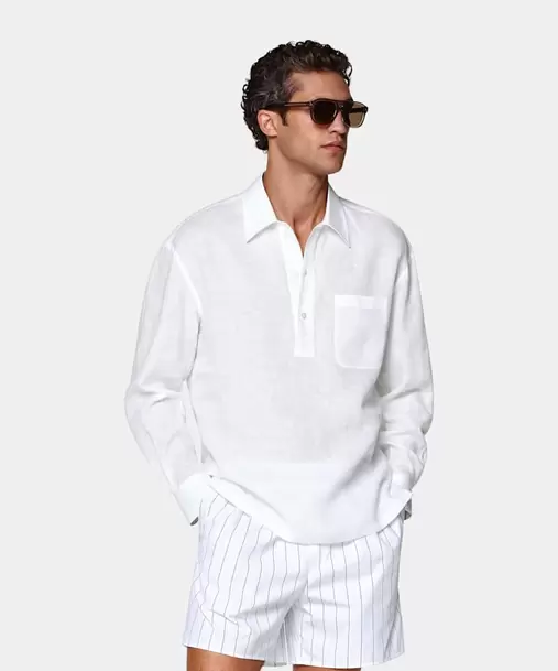 White Linen Popover Shirt